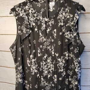 Elle Black and White Floral Ruffle Sleeveless Top